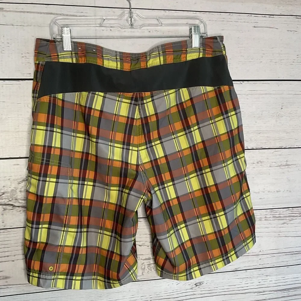 The North Face Mens Board shorts 34 Plaid Orange Yellow Swim Raft‎ Hike Water